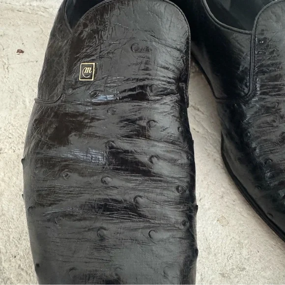 Mauri Black Ostrich Leather Dress Shoes11.5